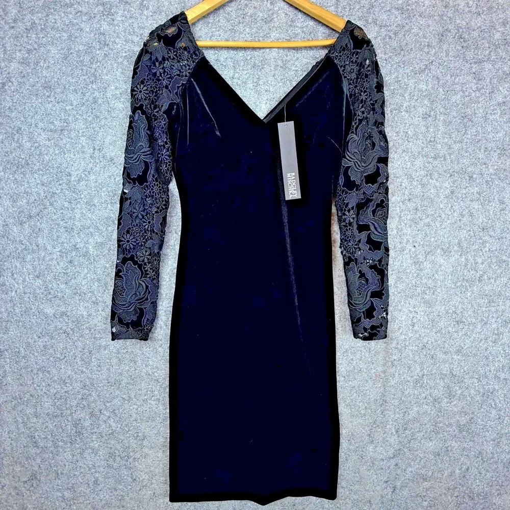 Badgley Mischka Cocktail Dress Womens 4 Black Velvet Lace Goth‎ Formal Evening